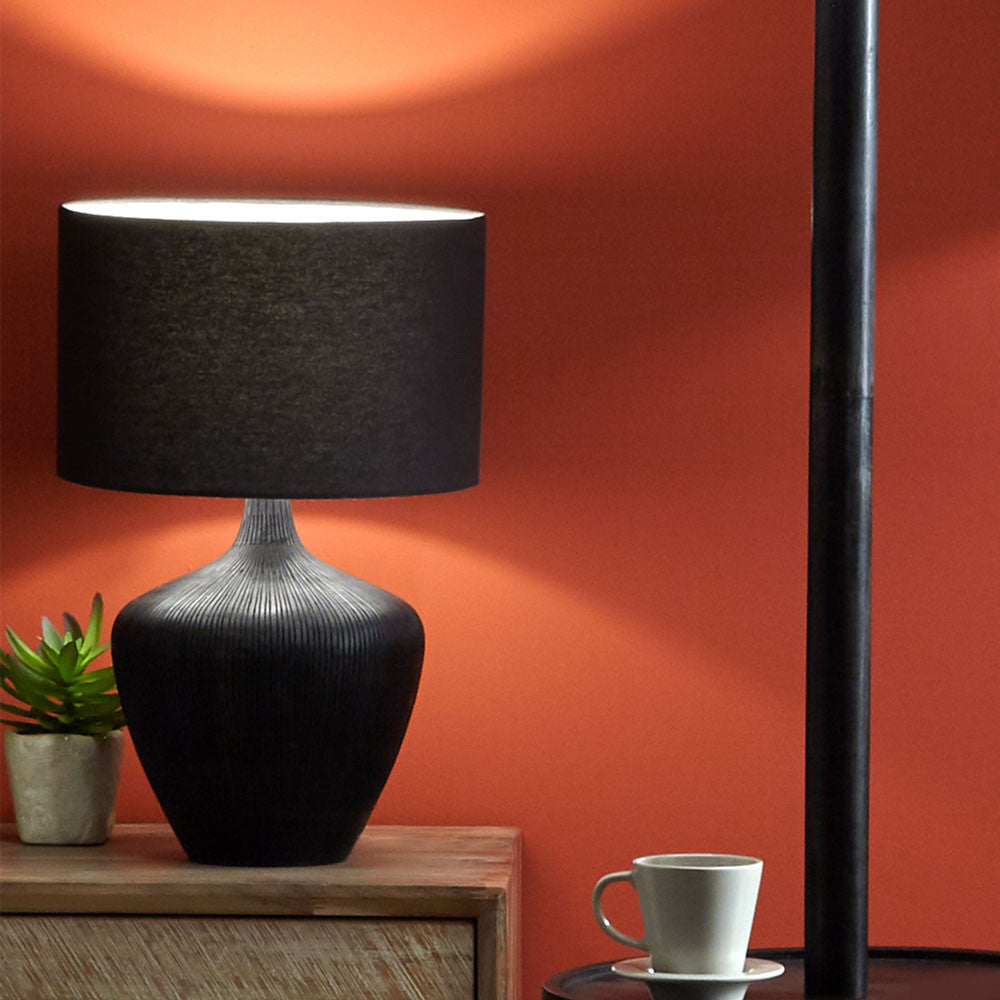 Manaia Antique Black Textured Wood Table Lamp - Base Only